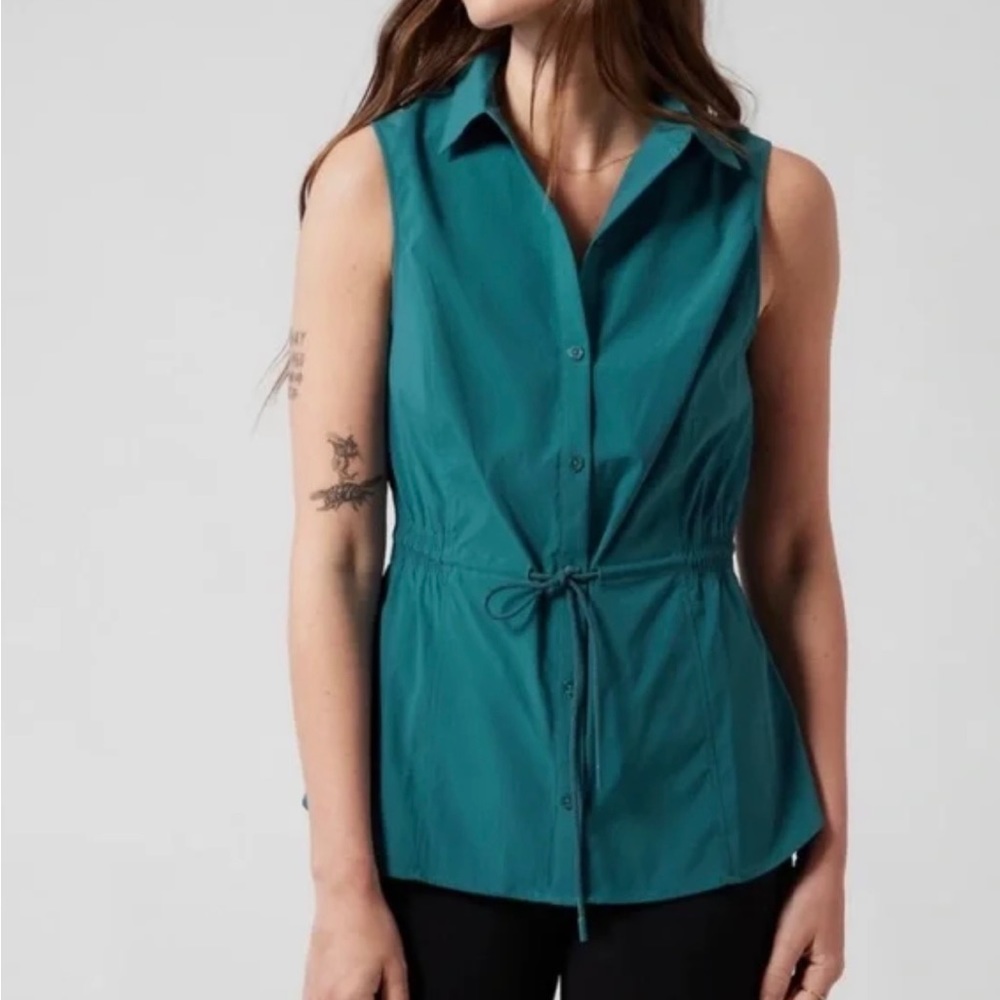 Athleta Levitate Poplin Tank Borealis Green Size Small